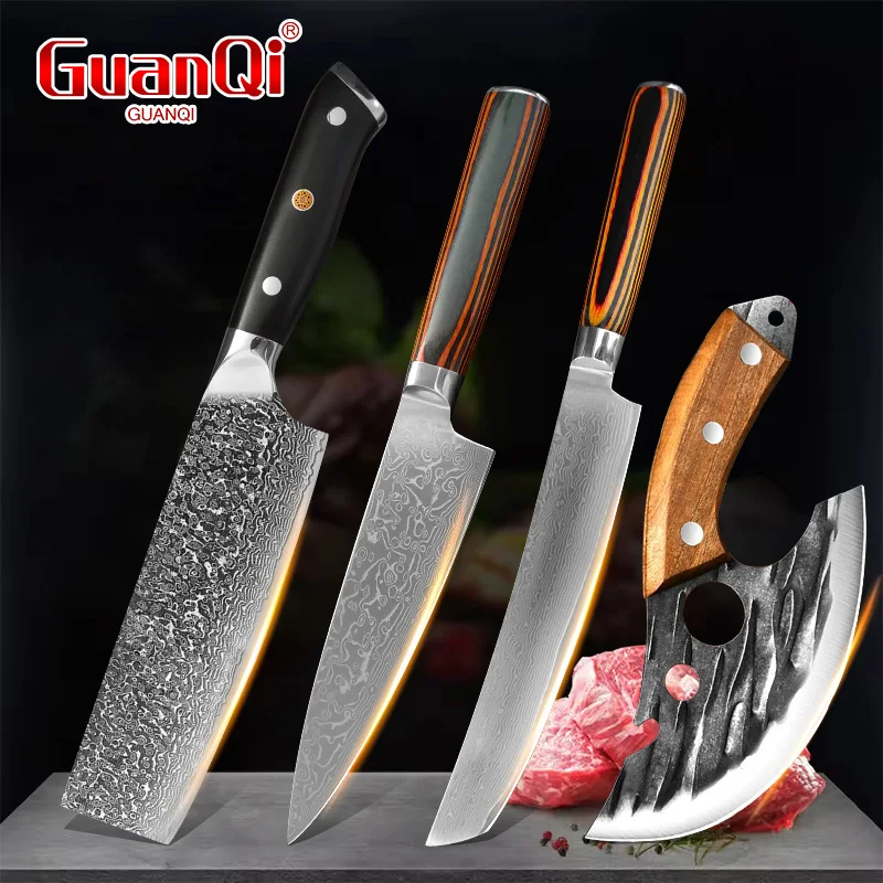 Japanisches Damaszener Stahlmesser, Ultrascharfes Ausbeinmesser, Metzgermesser für Fleisch, Gemüse, Fisch, Küche und Kochen