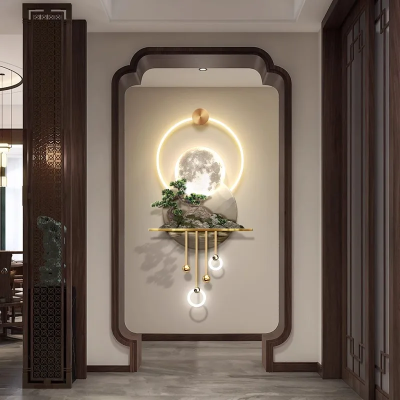 لوحة زخرفية ثلاثية الأبعاد للمدخل، مصباح حائط LED في نهاية