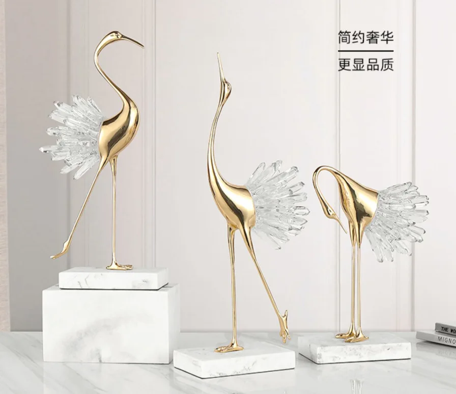 

Resin Ornaments Crane Golden Bird Crystal Agate Marble Address Simulation Animal Crafts Furnishings Home Decoration