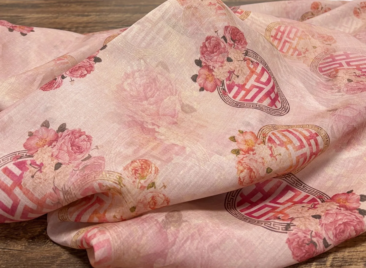 

1yard high quality pure ramie fabric Vintage Chinese style print tela dress shirt bag cheongsam fabric for clothing