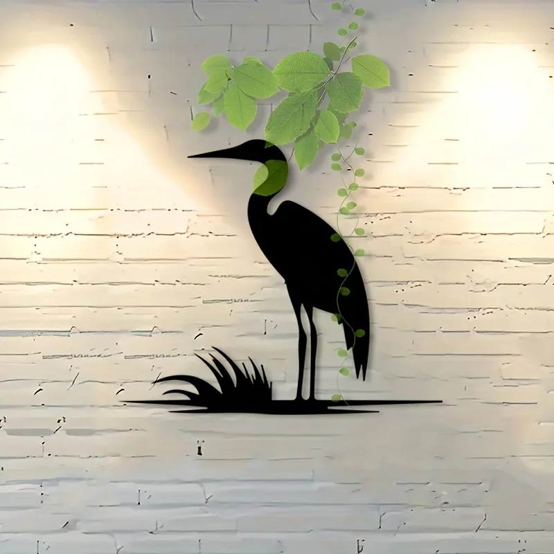 1pc of Heron-Themed Metal Wall Decoration, Featuring a Large Black Heron Sculpture Mural, Great for Home And Lodge Settings