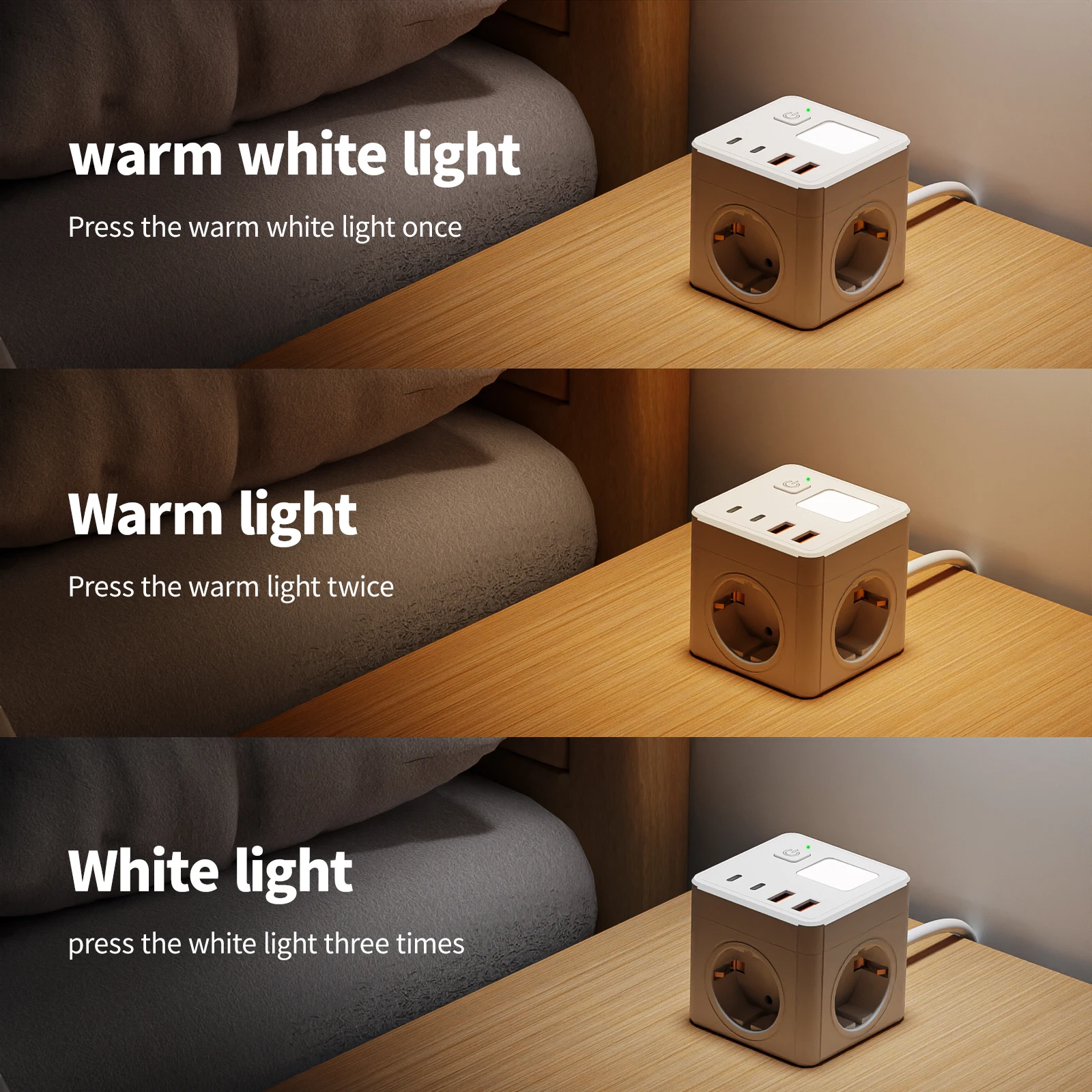 1 EU 8-in-1 power socket, with 1.5-meter extension cord power board, 3 AC sockets & 2 USB & 2 Type-C & dimmable small night ligh - view 3
