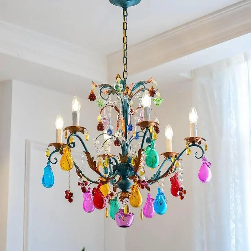Chandelier Murano Colored Art Glass Fruit Living Room Dining Room Bedroom Vintage Candle Hanging Lamp