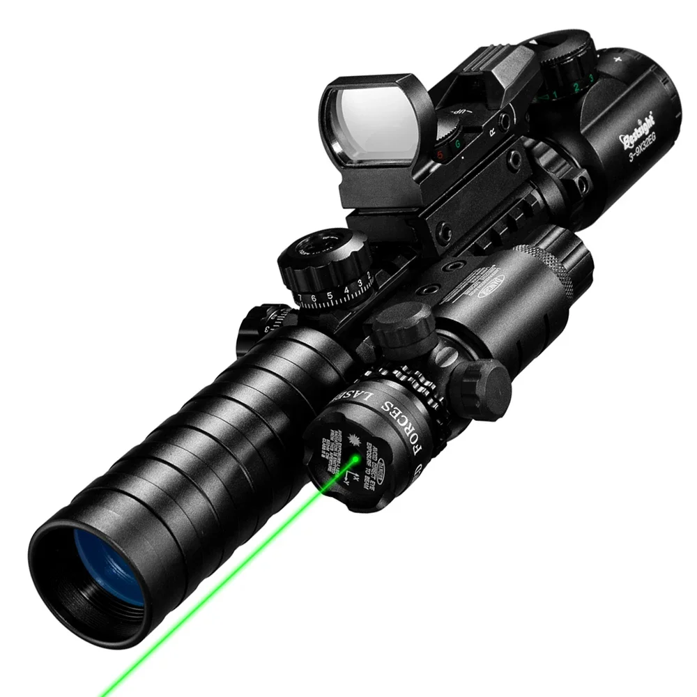 3-9X32 EG Riflescope 3 in 1 Combo Hunting Scope Red Green Illuminated with Holographic Reflex 4 Reticle Red Green Dot Rifle Caza