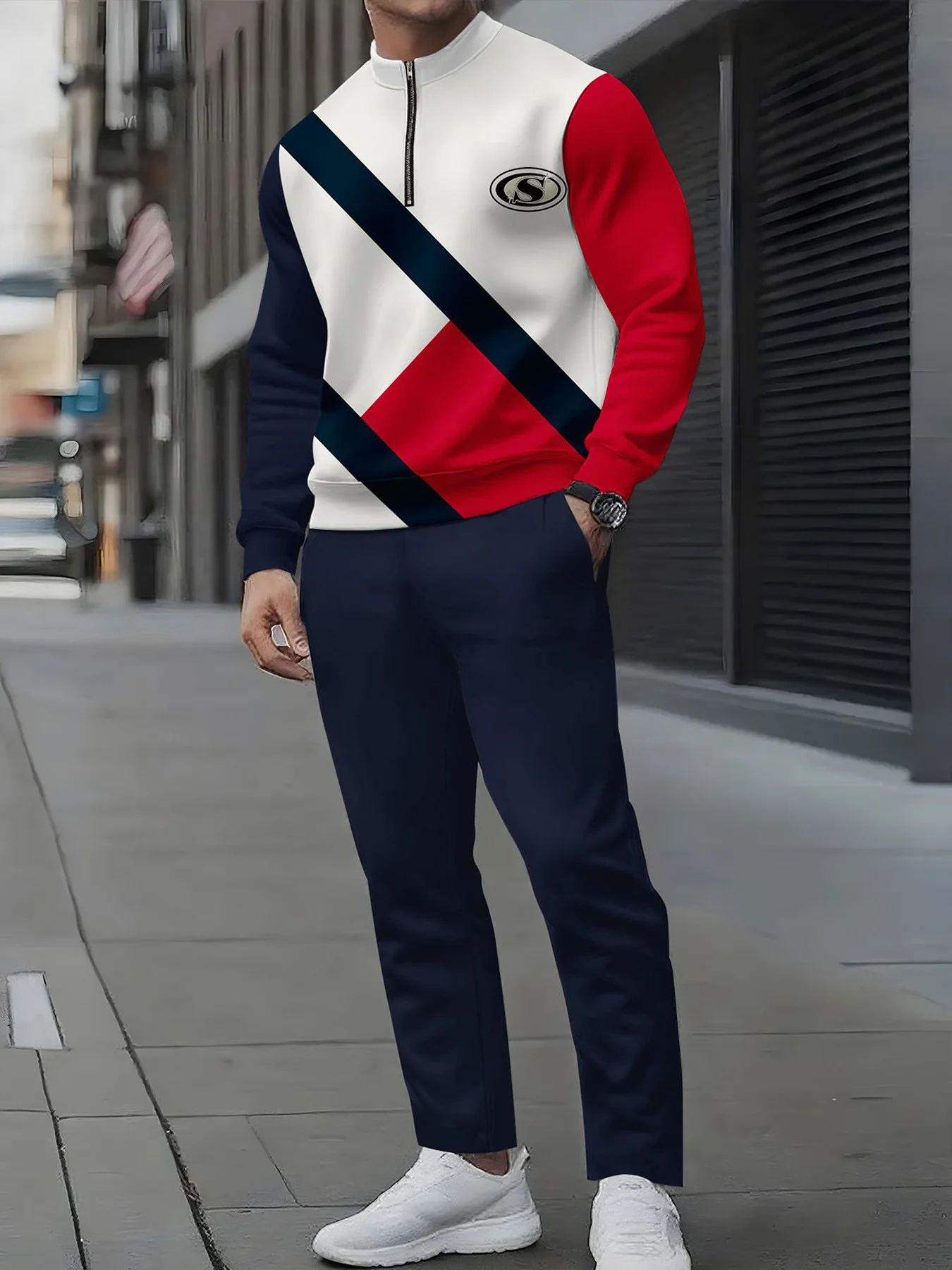 طقم مكون من قطعتين، طقم رياضي عصري للرجال من أوروبا وأمريكا بأكمام طويلة وسراويل طويلة