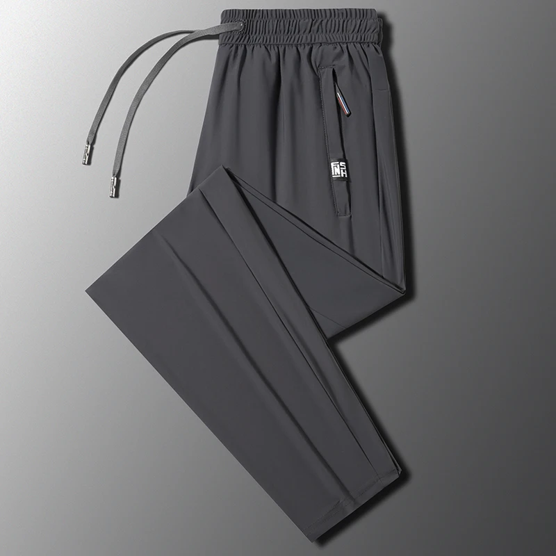 Ice Silk New Mens Wide Pants Man for Men's Summer Sports Quick Thin Straight Style Casual Long Dried Baggy Leg Draping Sweat