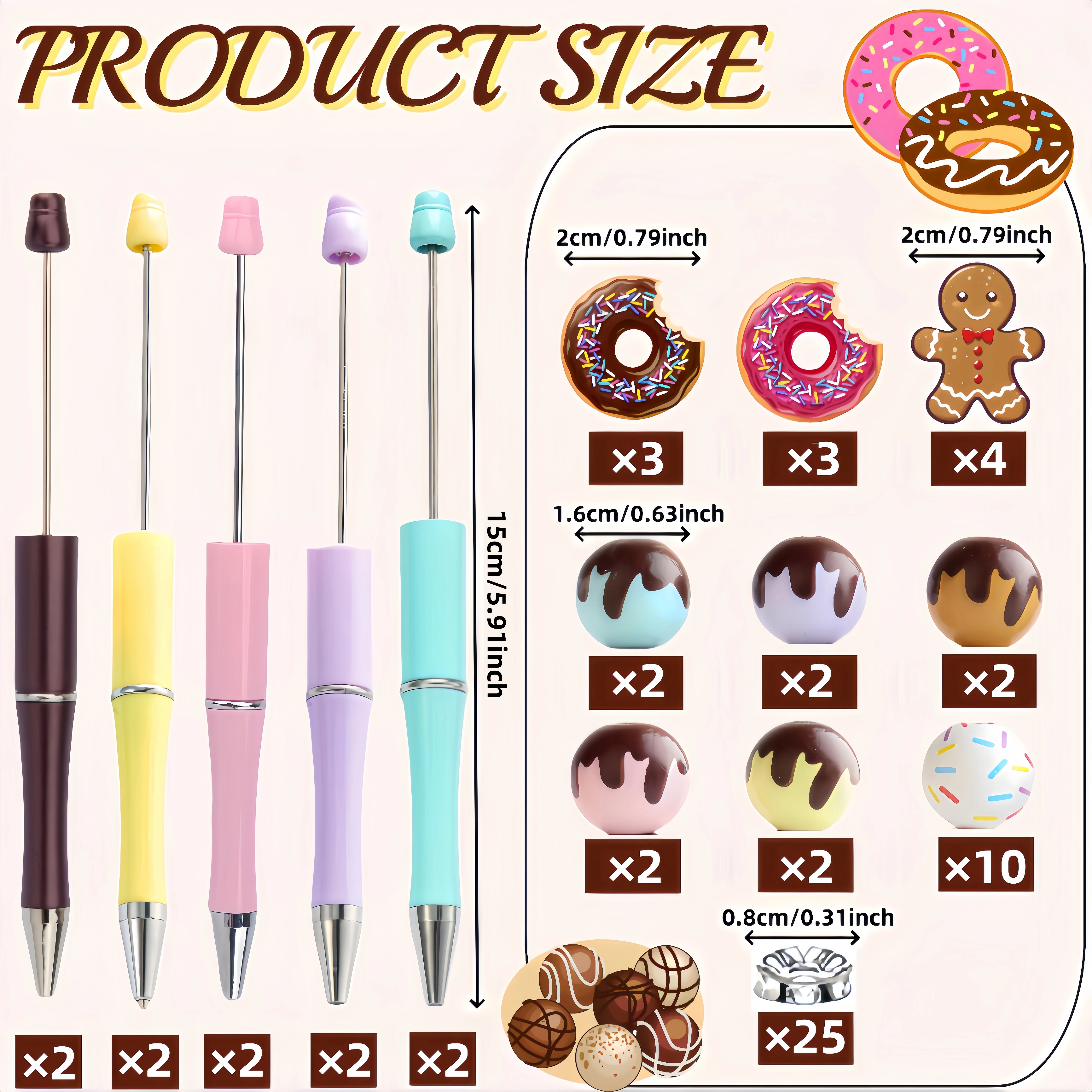 5PCS/10PCS Color Chocolate Rose Red Doughnuts Gingerbread Man Dessert Cake Theme DIY Wood Bead Set with Black Ink Ballpoint Pen