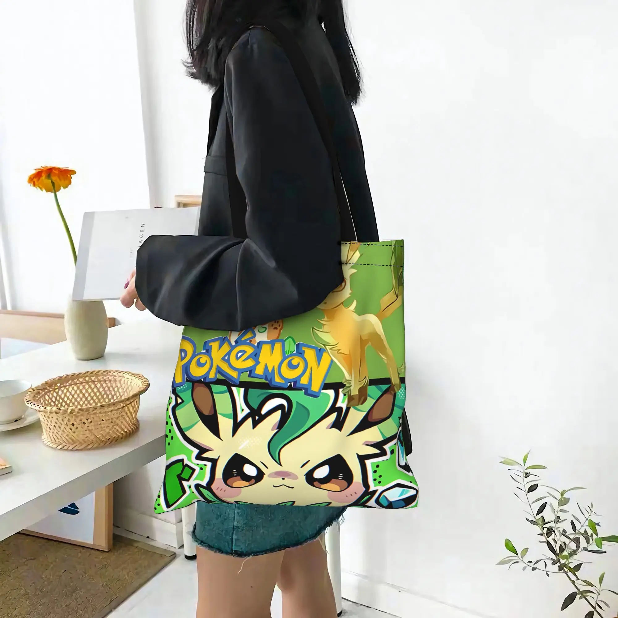 Fashion Pokemon Leafeon Eeveelution Art Print Women's Bag Shopping Bag  Canvas Tote Bag Women'S Shoulder Handbag Christmas Gift