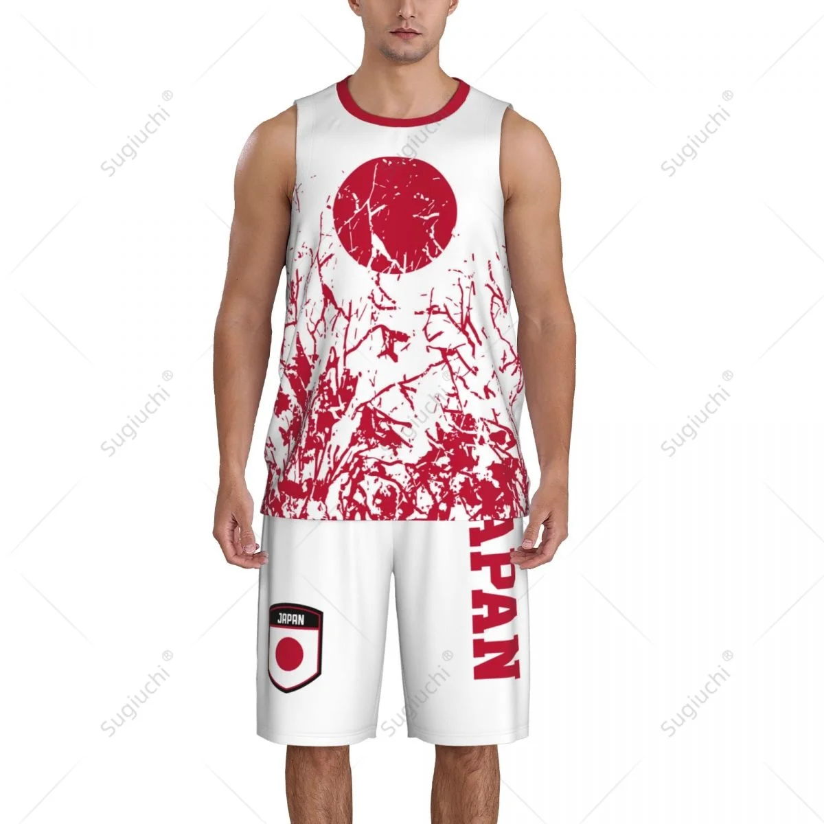 Conjunto de jérsei de basquete sem mangas para homens, equipe, bandeira do Japão, grão, camisa e calça, nome personalizado, exclusivo nunber