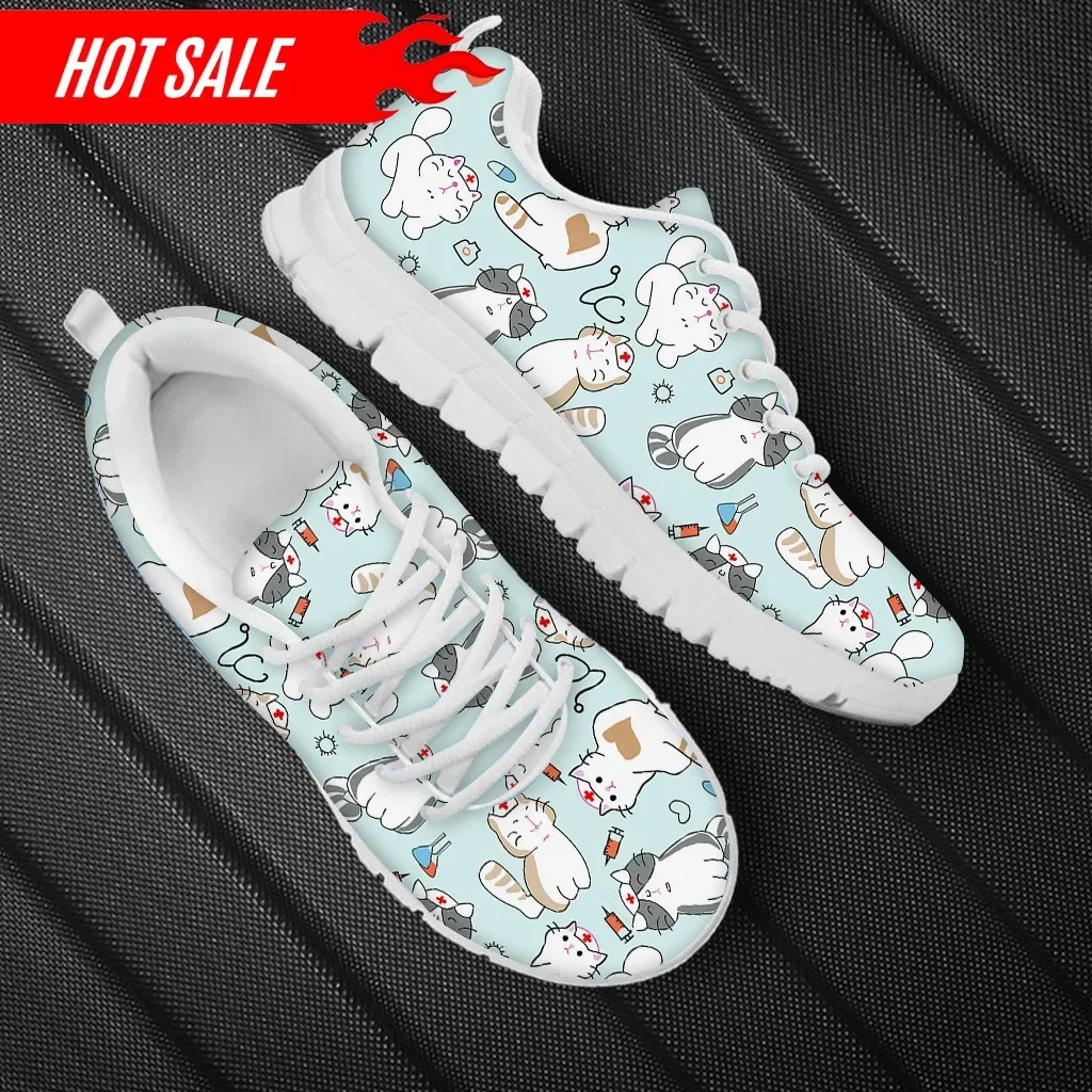 

Women Nurse Sneakers Cartoon Cat Veterinary Print Lightweight Mesh Flats Ladies Casual Winter Cute Nursing Shoes New