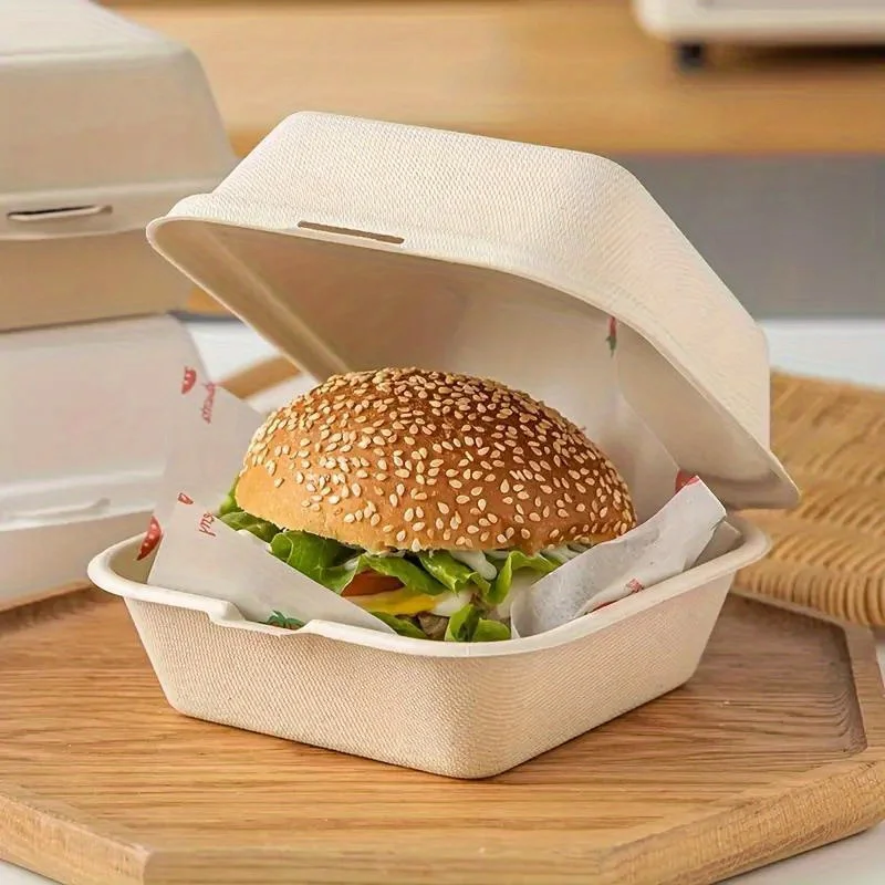 

Burger Boxs, 6-inch Dessert Box, Eco-Friendly, Made of Sugar Cane Fiber, Takeout Container Hamburger Box