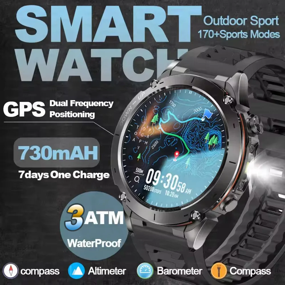 

2025 For Huawei Original Built-in Dual-band GPS Men Smartwatch BT Call Fitness 730mAh Flashlight IPX8 Military Sport SmartWatch.