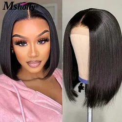 Natural Black Short Bob Wigs Human Hair 13x4 Lace Front Wigs PrePlucked Natural Hairline Wigs Bob Cut Remy Hair Wigs For Women