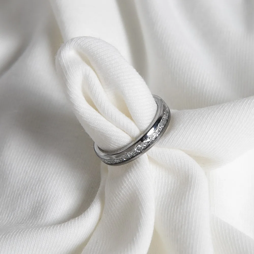 Mode 4/6mm männer Silber Wolfram Ringe Rime Gemusterten Meteorit Seide Verlobungsring für frauen Valentinstag geschenke Schmuck – Detail 6