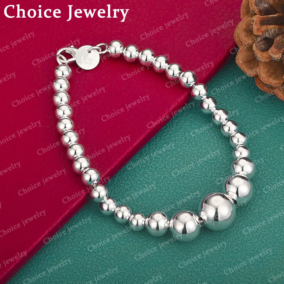 

925 Sterling Silver Round Bead Bracelet For Men's and Women's Fashion Jewelry Boutique Fashion Parties Birthday Gifts