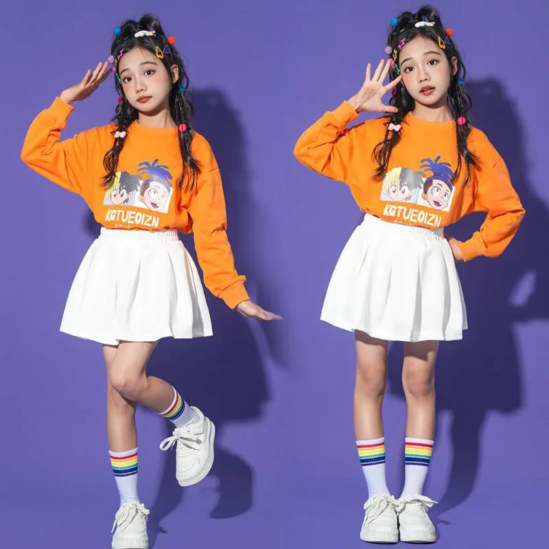 Hip Hop Clothing Kids Sweatshirt Tops Street Dance Outfits Mini Skirts Girls Cheerleading For Children Jazz Costumes Clothes Set