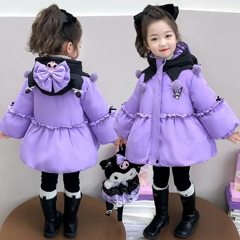 Sweet My Melody Anime Kawaii MINISO Ins Fashion Long Sleeve Warm Coat Cute Kuromi Hooded Jacket Clothing Gifts for Kids