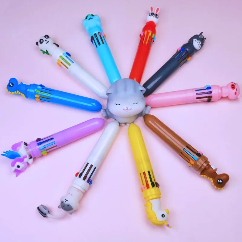 10 Stks/partij Schattige Cartoon 10 Kleur Mini Balpennen Kawaii Beer Multicolor Balpen Graffiti Kinderen Schoolbenodigdheden Briefpapier Cadeau