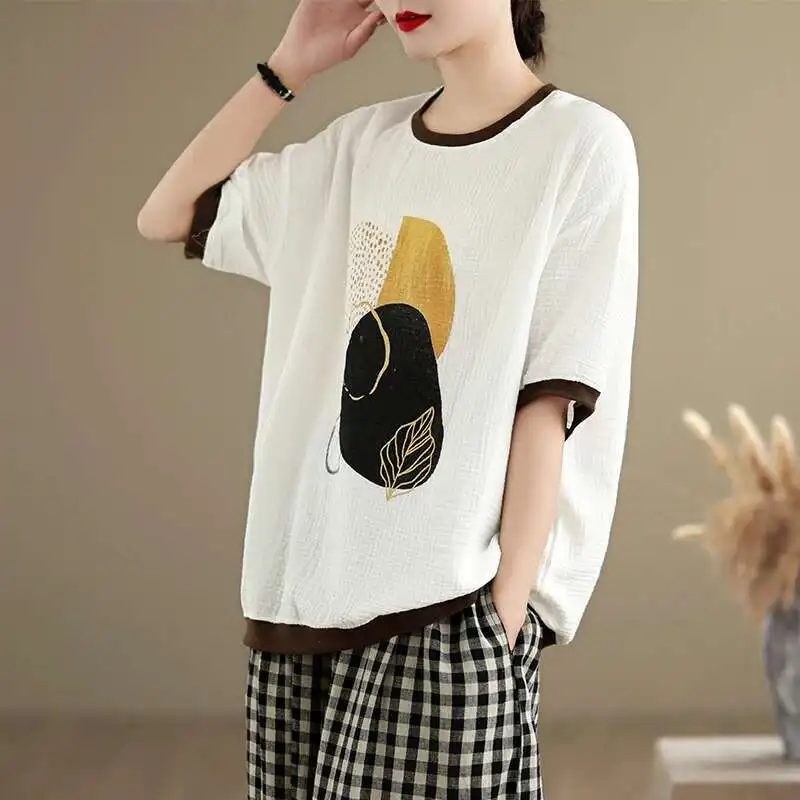 

Новый летний пуловер с круглым вырезом, цветная футболка с коротким рукавом, женская свободная шикарная повседневная одежда с принтом прилива, топ