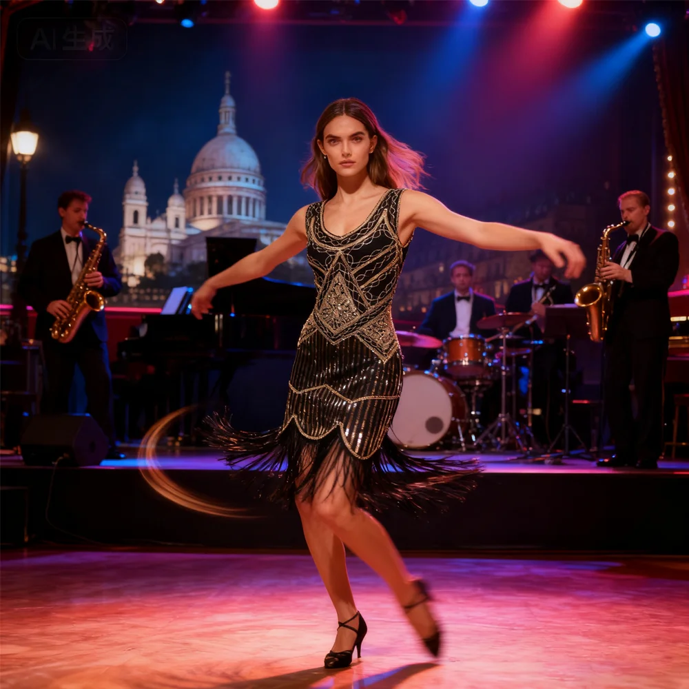 PESENAR jaren 1920 stijl zwart goud kralen franje Flapper jurk voor vintage Gatsby kostuum en feestaccessoire