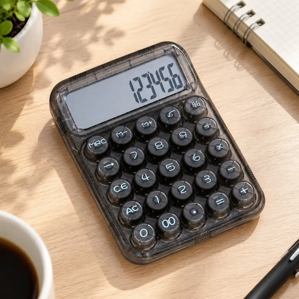 12-digit Display Electronic Calculator Large Screen Large Button Mechanical Keyboard Calculator Anti-slip Pad Transparent