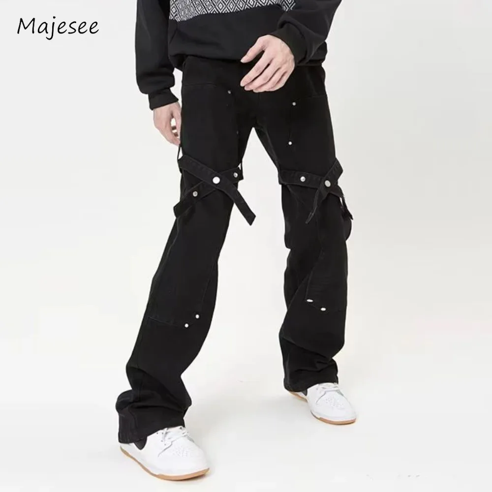 

Straight Men Jeans Adjustable Full-length Hip Hop Slim Dancer High Street Stylish College Spring Harajuku Ins Trousers Advanced