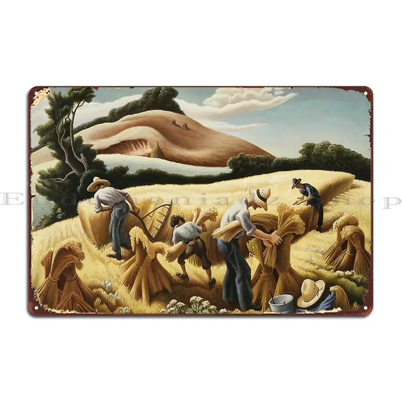 Thomas Hart Benton Cradling Wheat 1938 Thomas Hart Benton Paintings Metal Sign Designs Personalized Cinema Tin Sign Poster