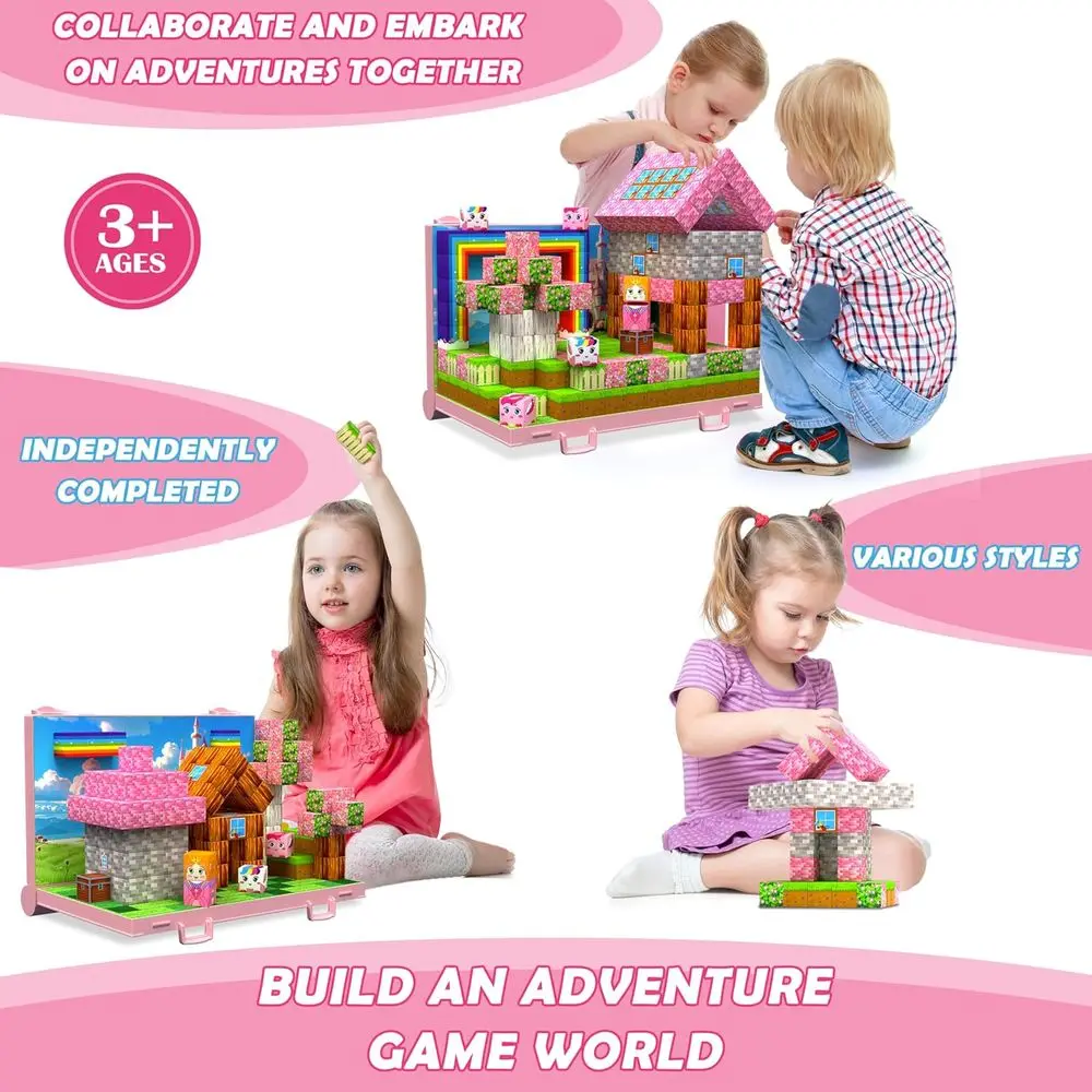 3D Magnetic Building Set with Princess Tiles, Foldable Board, STEM Toy for Ages 3-10