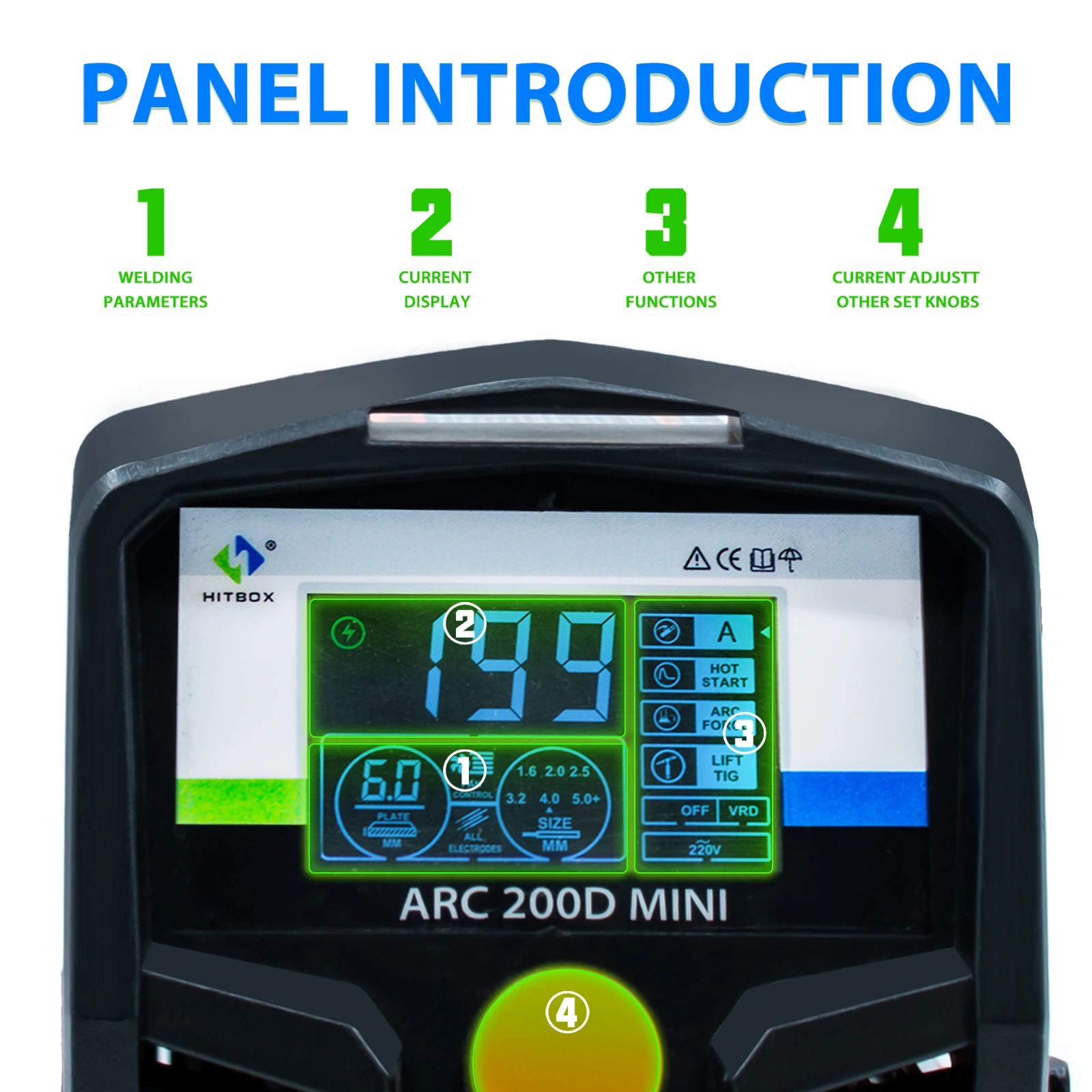 Imagem -02 - Máquina de Solda em para Uso Doméstico Hitbox Arc200d 220v Igbt Soldador Inversor Compacto Lcd Display Digital Arco Elevador Tig