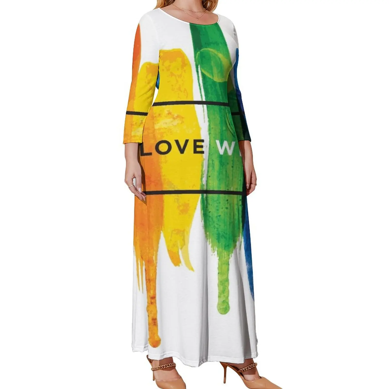 

Watercolor LGBT Love Wins Rainbow Paint Typographic Long Sleeved Dress purple dress Women's dresses