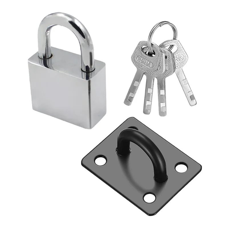 N93R Padlock And Keys Set With 4 Inch 90 Degree Stainless Steel Padlock Hasps, Latch Lock And Door Latches
