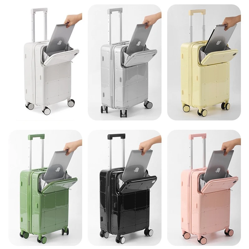 New Front Opening Lid High Value Women's Bags Trolley Case TSA Combination Lock USB Port Suitcase Men's Cabin 20/24 Inch Luggage