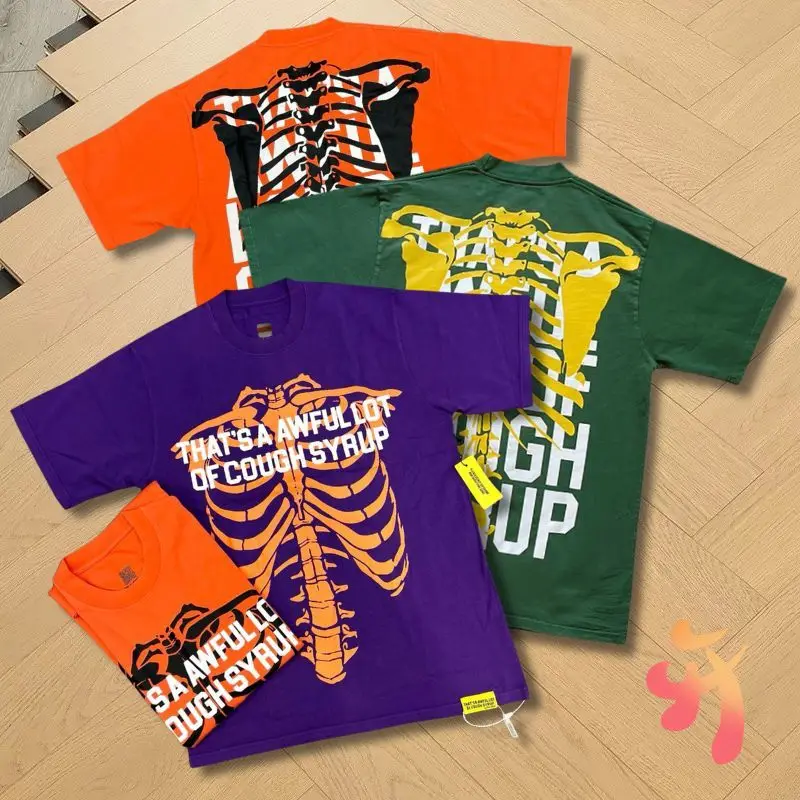 

Скелет в рубчик с принтом High Street Американский повседневный ретро унисекс с коротким рукавом That's A Awful Lot of Cough Syrup Футболки для мужчин и женщин Футболка