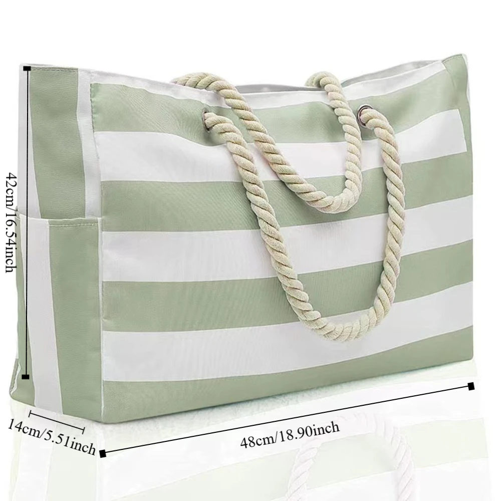 New Bohemian Striped Shoulder Bags Large Capacity Canvas Zipper Travel Bag Women Camping Swim Pool Bag Beach