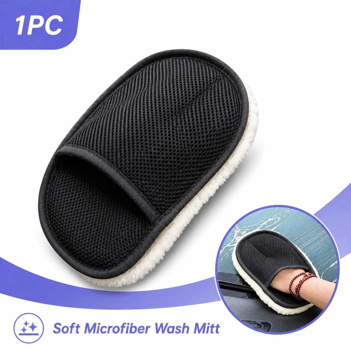 1PC Car Wash Mitt Microfiber Cleaning Glove Scratch Free Soft Plush Auto Detailing Mitt for Exterior Interior Washing Care