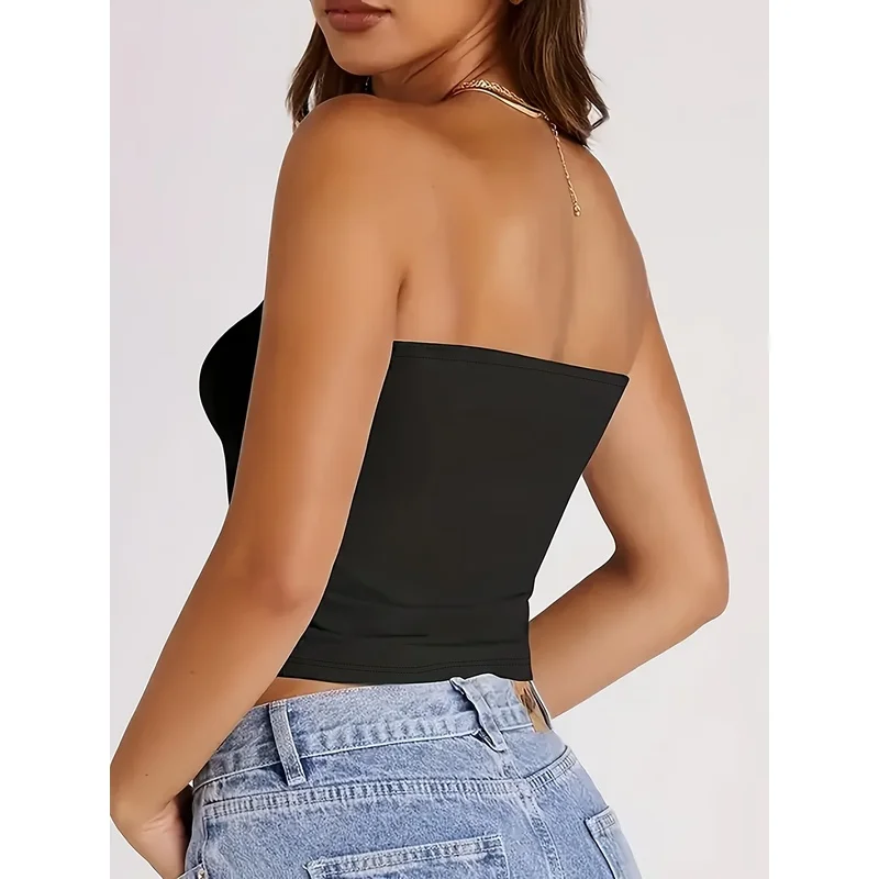 A Y2K-style women’s strapless top featuring a 