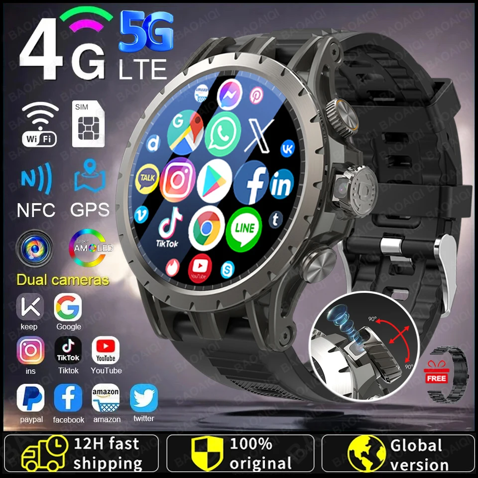 4G Full Netcom Android 9.0 4G Smart Watch 466*466 Amoled 1.43'' Screen Display GPS WIFI HD Video Call 5MP Camera Smartwatch 2025