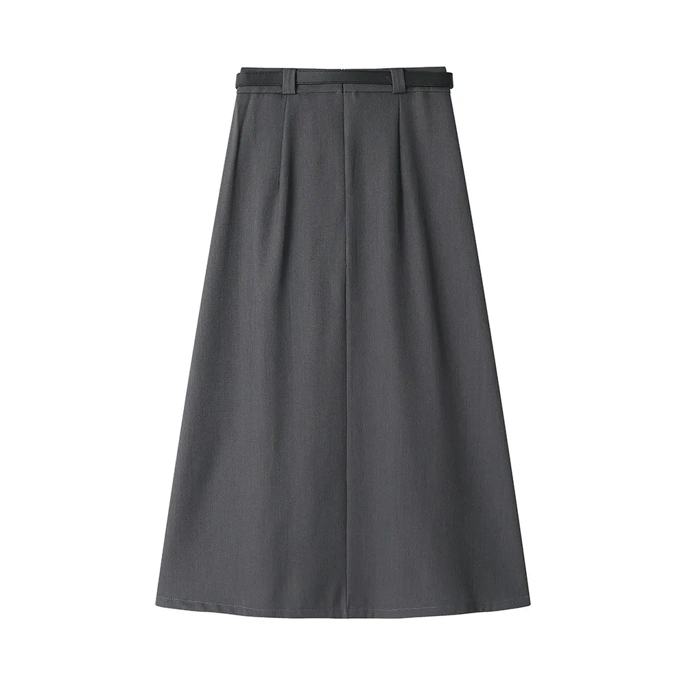 Langer Rock für Damen Herbst Winter 2026 Neuerscheinung Hochtaillierter Plisseerock mit Gürtel in Grau oder Schwarz Damenrock Bestseller – Detail 11