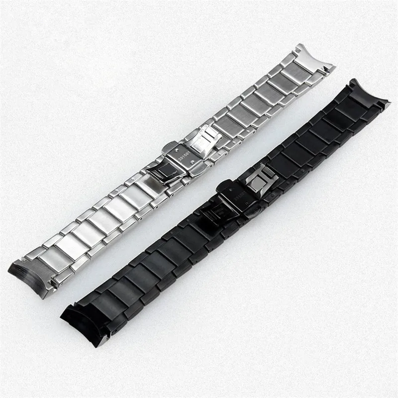 Curved End Silver Black 316L Stainless Steel Watchband 22mm Solid Links Bracelet Fit For Armani RENATO AR2434/2433 AR2448 Watch