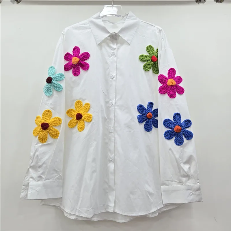 

SuperAen European and American Style 2025 Spring New Fashion Vintage Three-dimensional Flower Women's Loose Long-sleeved Shirts