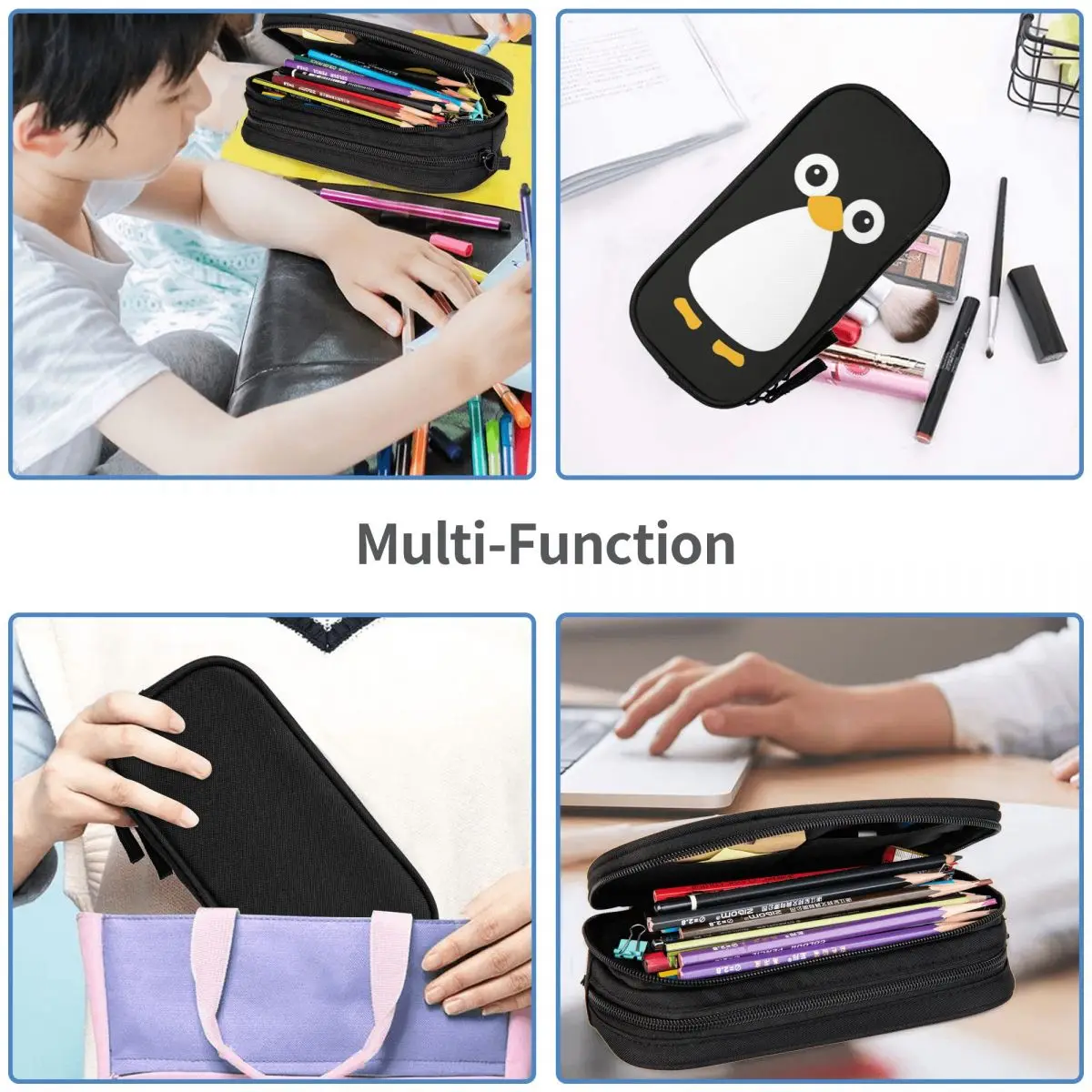 Cute Vector Penguin Pencil Cases Large Capacity Pen Bags Pen Box Pencil Pouch For Boys Girls Students Stationery School Office