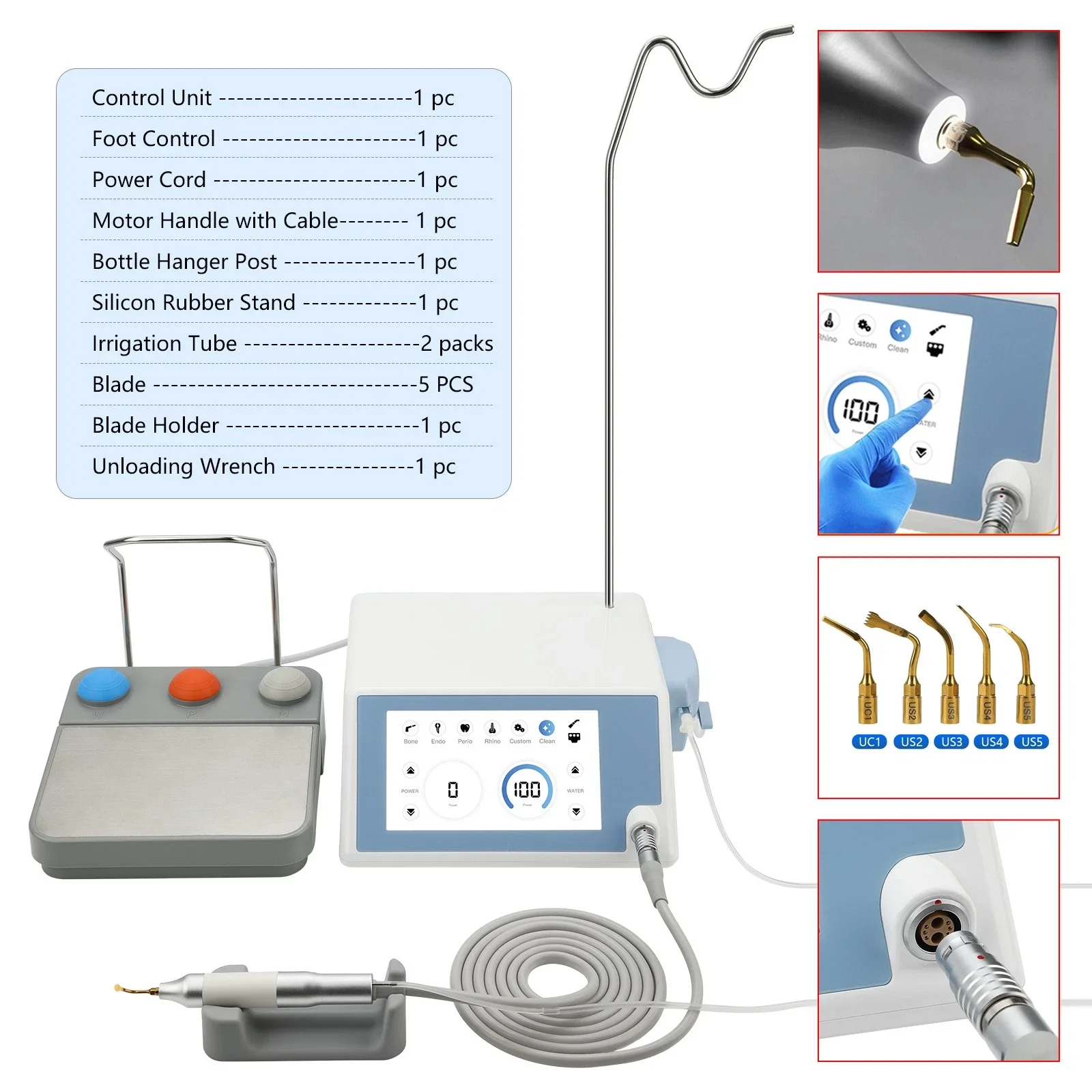 6 Modes Touch Screen Dental Brushless Motor Machine Ultrasonic Surgery Piezo Bone With 5 Tips