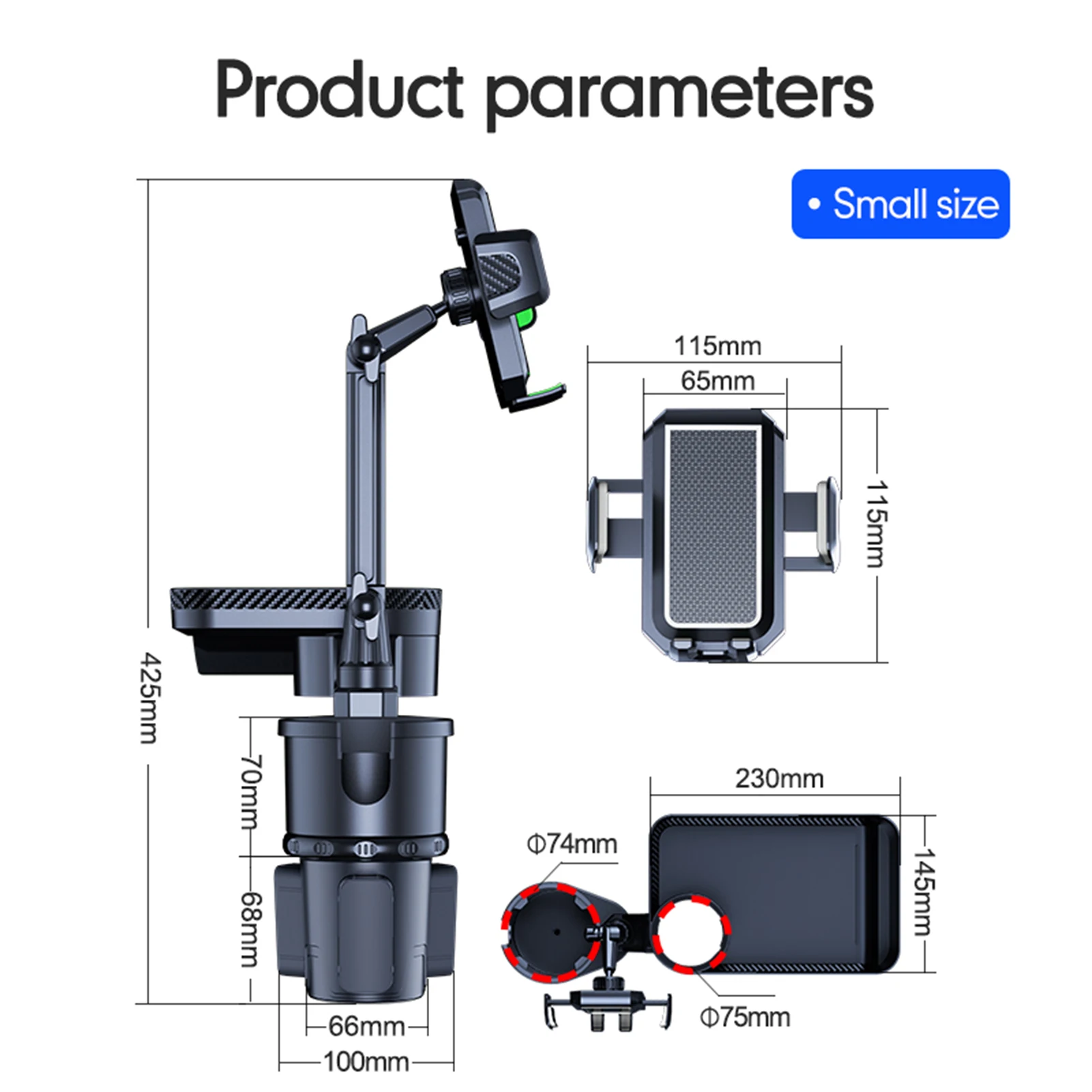 Auto-Getränkehalter, multifunktionaler Getränkehalter, Expander mit 360° °   Rotationstablett, Handyhalter, verstellbare Basis, automatisch vorne und hinten, S