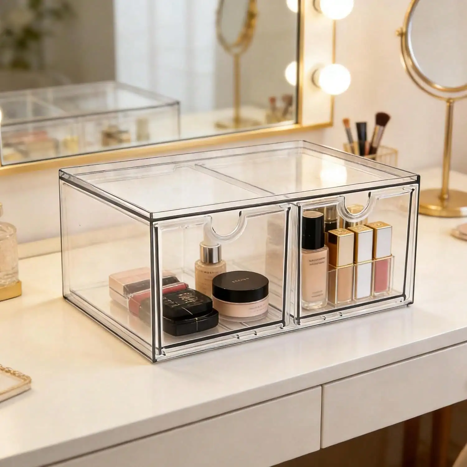 16 Drawers Acrylic Makeup Organizer, 4 Set Clear Desk Storage Drawers, Dustproof Desktop Organizer for Office Supplies, Jewelry, Pens & Cosmetics, Countertop