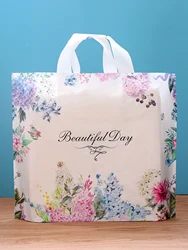 10pcs Blue Flower And Bird Style Tote Bag, Beautiful Day Printed Shopping Plastic Bags, Dress Gift Item Package For Party Event