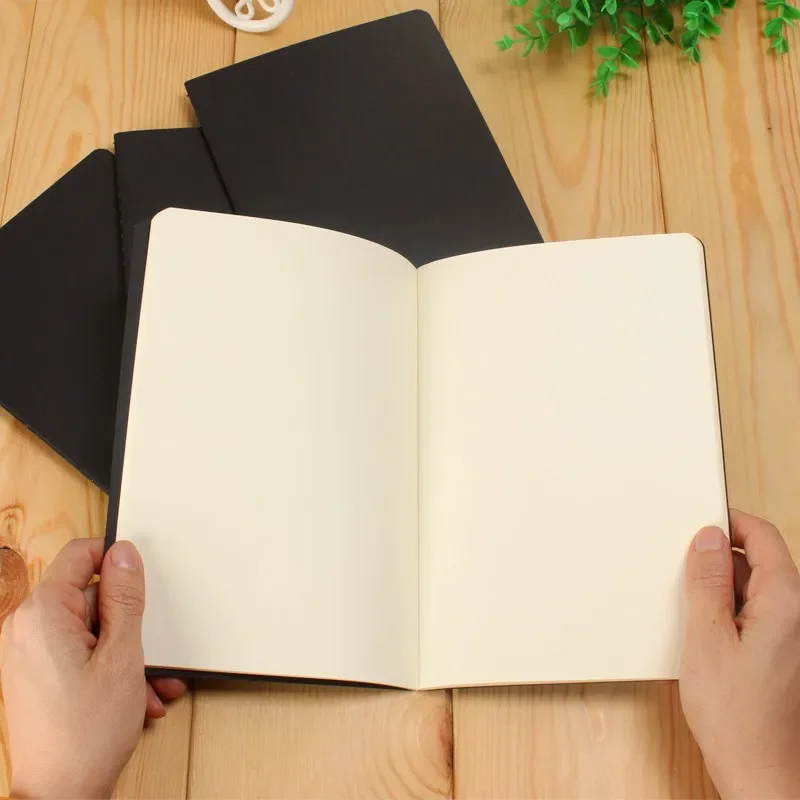 3/5 A6 Retro Blank Paper Notebook Diary Sketchbook For Graffiti Painting Drawing Black Cover 88 Pages Office School Stationery