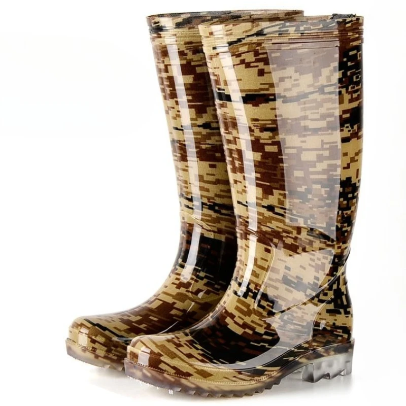 

Camouflage Waterproof Farming Long Man Shoes Chef Kitchen Cheap Designer Fashion 2025 Plastic Rainy Day Adult Rain Boots for Men