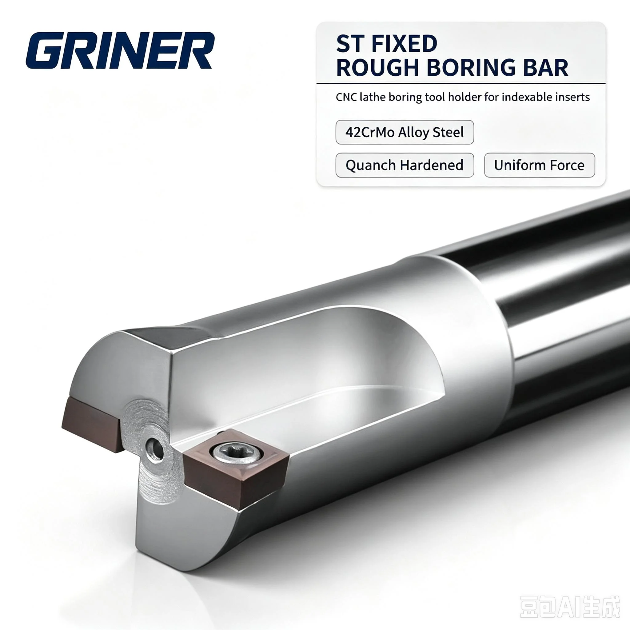 GRINER ST Fixed Double‑Blade Rough Boring Bar, Side‑Lock Shank Hole Enlarging Boring Rod for CNC Machining Center Boring Machine view 2