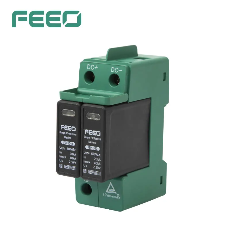 FEEO DC SPD 2P 600V 800V 20KA~40KA Din Rail Solar Outdoor Power Protective Devices Surge Protectors Home Electrical Low-voltage