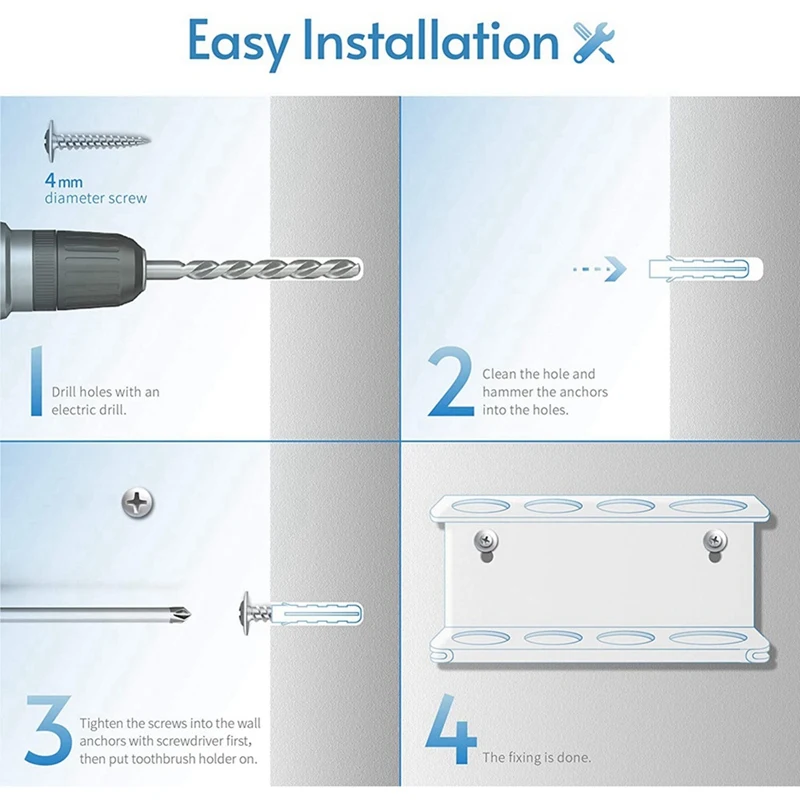 2 ชิ้นติดผนังผู้ถือแปรงสีฟันไฟฟ้า 4 ช่องอะคริลิคยาสีฟันยาทําความสะอาดจัดเก็บยืนผู้ถือแขวนชั้นวาง